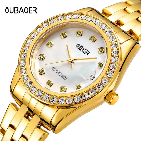 Relógio de Quartzo Relógio de Aço Relógio Feminino Moda Casual Pulseira Pérola Concha Analógico Inoxidável Presente