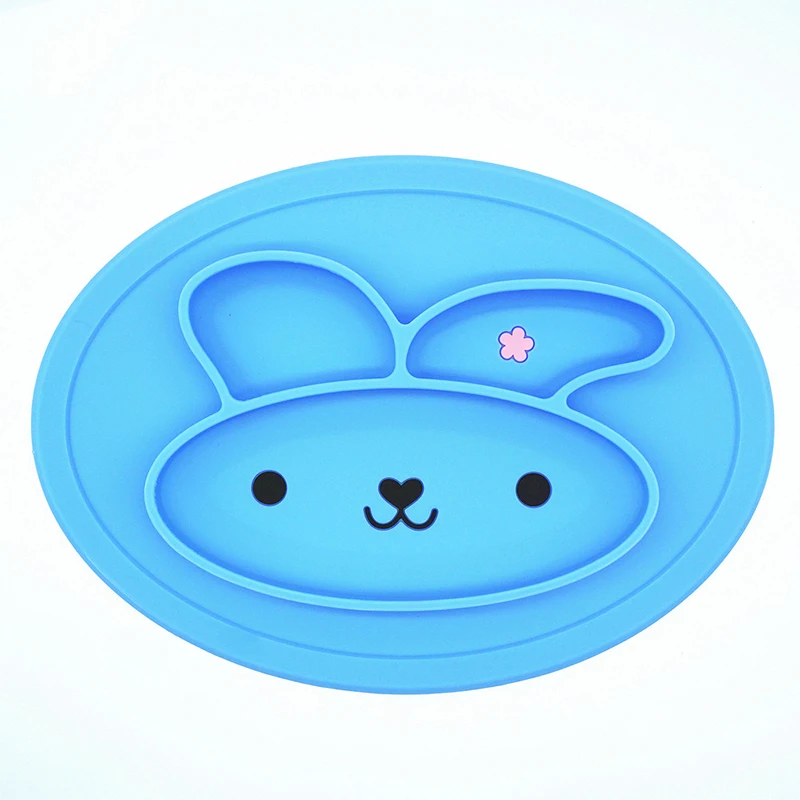 ideacherry Baby Dishes Silicone Infant Bowls Plate Tableware Kids Food Holder Tray Cartoon Rabbit Food Placemat for Baby Feeding