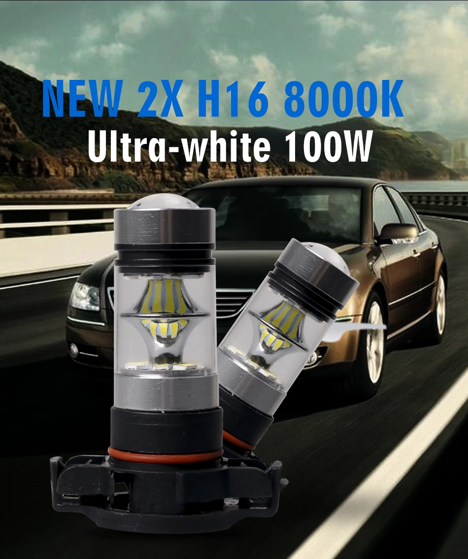 Carlitek 2 шт. PSX24W противотуманные лампы H16 светодиодный автомобильный светильник 8000K 6000K 100W светодиодных фар для Авто головной светильник лампы комплект противотуманных фар 12V 24V
