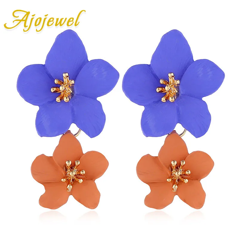

Ajojewel 2019 Double Flower Earrings For Women Spring Statement Costume Jewelry Party Bijoux Accessories
