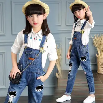 

2017 New Baby Girls Dewnim Pants Overalls For 4-15Yrs Kids Girls Clothing Spring Autumn Neutral Children Clothes Trousers Pants