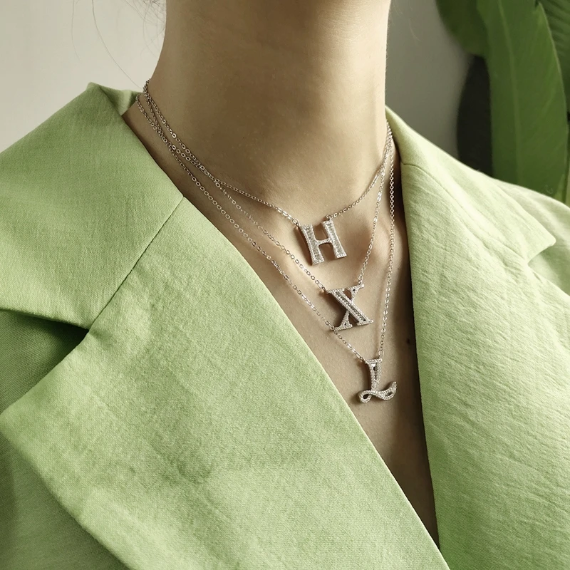 

LouLeur 925 sterling silver Irregular 26 English Letter Necklace Minimalism Clavicle Chain Necklace Women Dropshipping Jewelry
