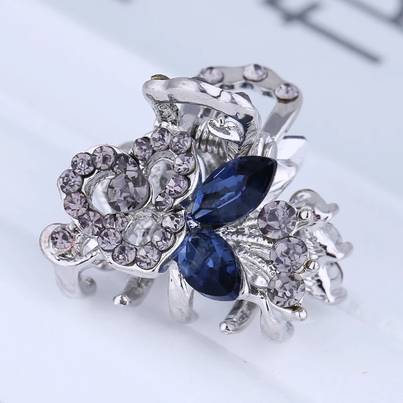 Small Size Metal Crystal Hair Clips Antique Silver Plated Vintage