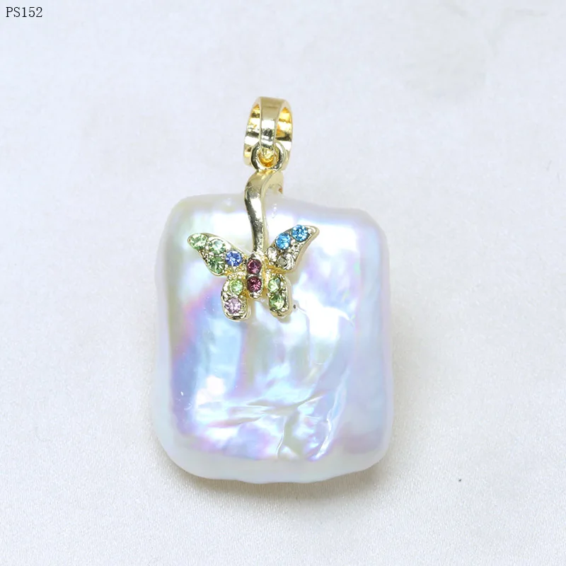 BaroqueOnly Square Shape Irregular Pearl Natural Freshwater White Flat Pearl 10-20mm Necklace Pendants PS Fine Jewelry