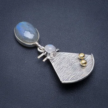 

Natural Two Tones Blue Fire Labradorite Handmade Unique 925 Sterling Silver Pendant 1.75" A1621