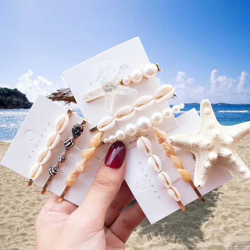 

1set Starfish shell pearl Hairgrip Summer Beach Hair Clip For Women Fashion Girl Hair Accessories 2019 New Hairpins
