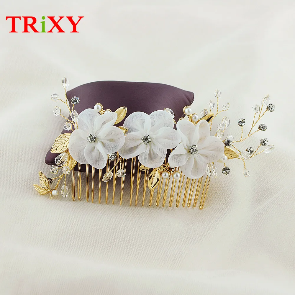 TRiXY H76 горный хрусталь жемчуг свадебные свдебные аксессуары для волос головной убор Флора жемчуг бисером волос жемчужный гребень аксессуар для волос быстрая