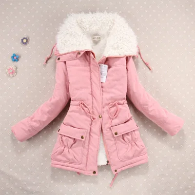 Пальто зимы женщин Тонкий плюс размер Outwear Medium-Long Wadded куртка с капюшоном Толстые хлопка проложенные Теплый хлопка Parkas - Цвет: Pink