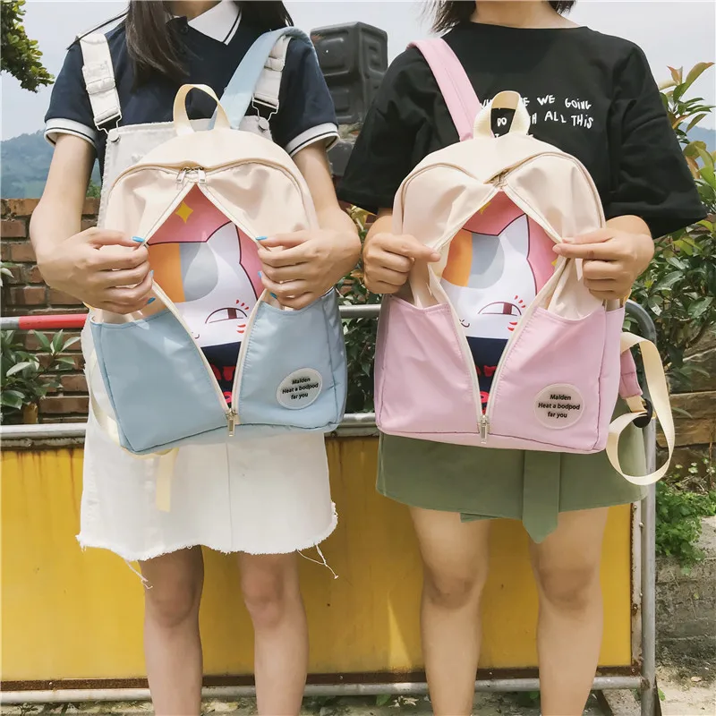 

Tuladuo Japan Style Backpack Female School Bags for Teenage Girls Panelled Rucksack Kawaii Cat Mochila Simple Travel Backpack