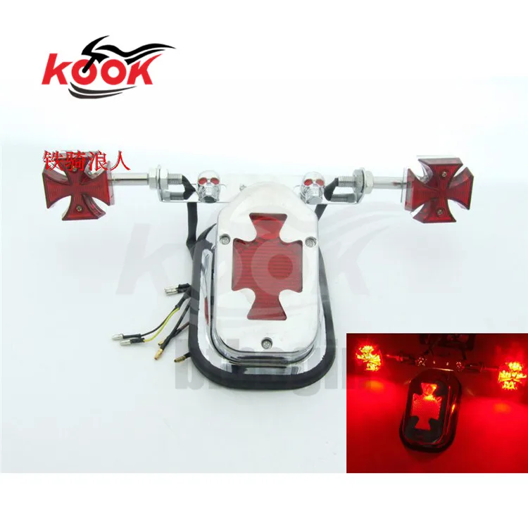 

Chrome Plastic Cross Motorcycle LED with turn signal light indicator motorbike Tail Light for Harley Chopper Brake Rear Light