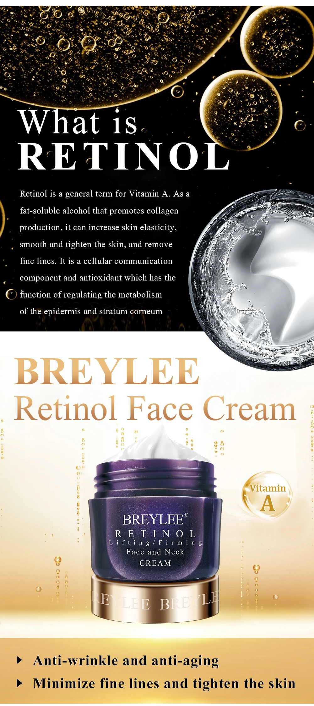 BREYLEE Retinol укрепляющий крем для лица против старения удаляет морщин, увлажняющий крем для лица лифтинг для шеи ночной день крем для ухода за кожей