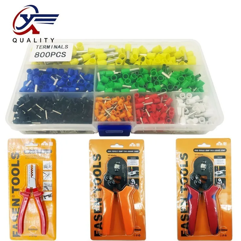 

800pcs E0508 E7508 E2508 E1508 E1008 Cable Wire Terminal Connector with Hand Ferrule Crimper Plier Crimp Tool Kit Set AWG 10-23