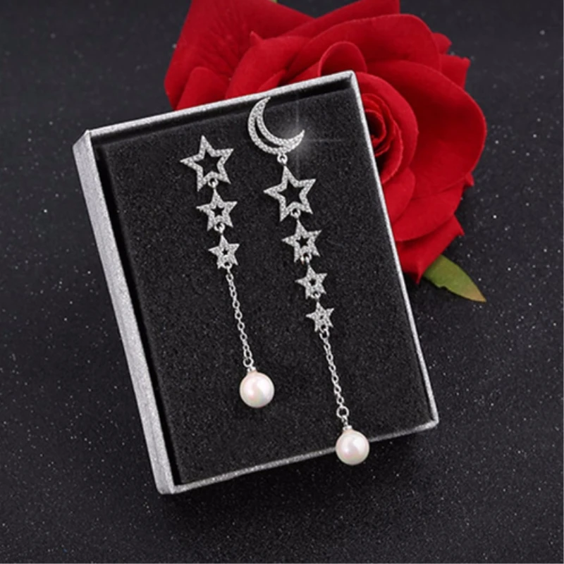 

Long Star New Sweet 925 Sterling Silver Temperament Fresh Creative Personality Fashion Female Dangle Earrings SEA245