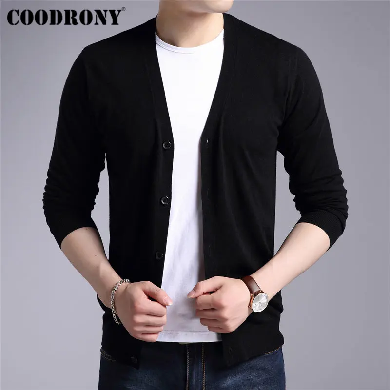 

COODRONY Mens Sweaters Cashmere Cotton Sweater Men Pure Color Knitwear Cardigans Classic Casual V-Neck Woolen Cardigan Men 91008