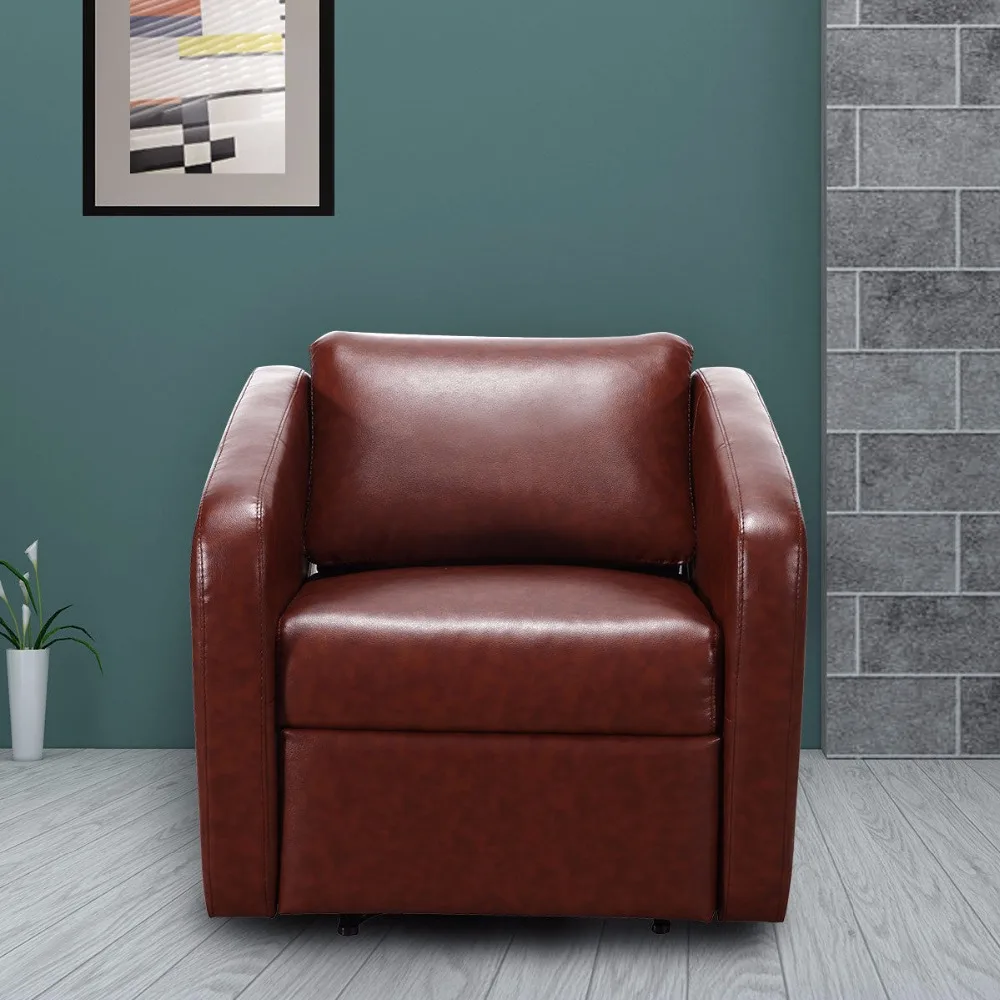 Giantex Manual Recliner Sofa Chair Contemporary Foldable-Back Leather Reclining Chair Modern Living Room Furniture HW57305