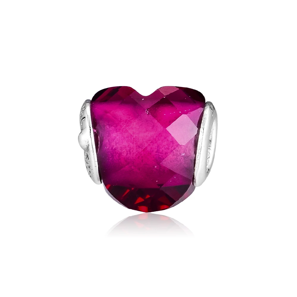 

DIY Fits for Pandora Charms Bracelets Fuchsia Shape of Love Beads with Rose CZ 100% 925 Sterling-Silver-Jewelry Free Shipping