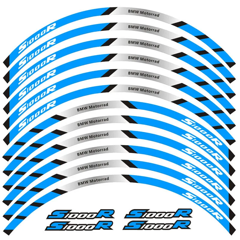 Высокое качество Мотоцикл Передние и задние колеса край внешний обод Стикеры светоотражающие полосы колеса наклейки для BMW S1000R - Цвет: A blue