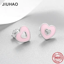 Новинка, подлинное 925 пробы, серебряное, розовое эмалированное сердце, форма для женщин, подарок, модные серьги-гвоздики, роскошные вечерние ювелирные изделия