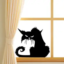 Halloween Scary Schwarz Katze Wand Aufkleber Abnehmbare Vinyl Aufkleber Fenster Decor 15x13 cm-30(China)