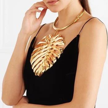 

Vedawas 2018 Vintage Metal Big Rubber Leaves Necklaces & Pendants Fashion Geometric Alloy Collar Statement Choker Necklace xg987