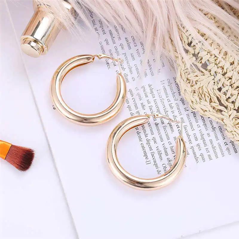 Punk Rock Minimalist 50mm Thick Tube Big Gold Alloy Round Circle Hoop Earrings suit for party anniversary #4d26 (3)