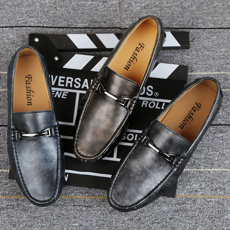 

Genuine Leather Men Casual Shoes Luxury Brand 2019 Mens Loafers Driving Style Slip on Driver Boat Moccasins Plus Size 37-45