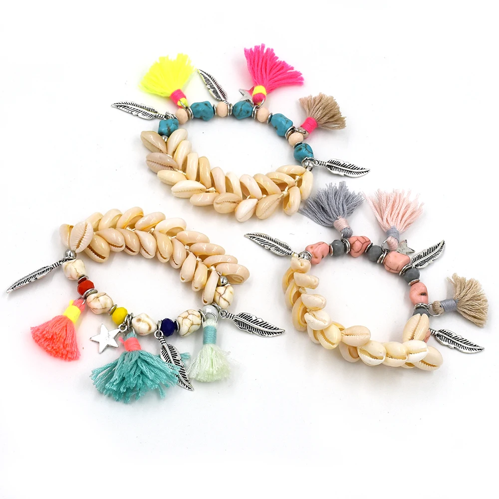 New Handcraft Friendship Bracelets Tassel Charm Bangle Sea Bach Shell Stone Beaded Bohemia Bracelets For Women