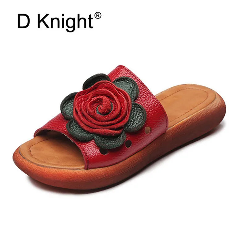 Big Size Flower Woman Beach Flip Flops Summer Sandals Slip- Resistant Slippers Platform Sandal Genuine Leather Slides Size 35-40 (1)