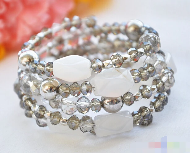 

FREE SHIPPING>>>@@ > 08654 stretch 5row faceted crystal smoky quartz white jade bracelet