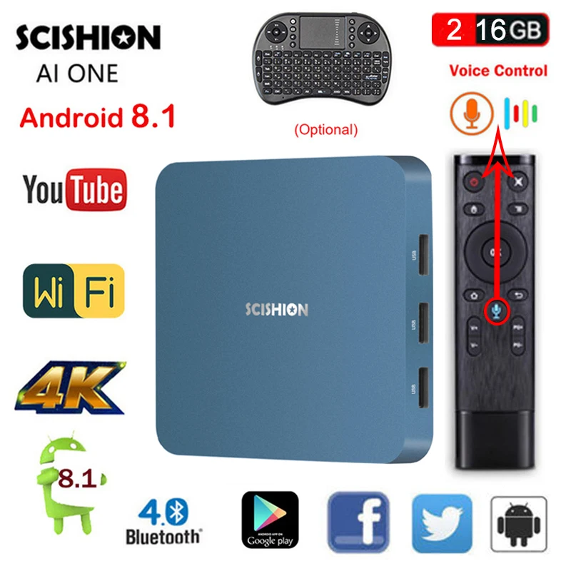 

SCISHION AI ONE smart tv box android 8.1 2G/16G WiFi BT4.0 Media Player USB3.0 Set Top Box Support subscription iptv set-top box