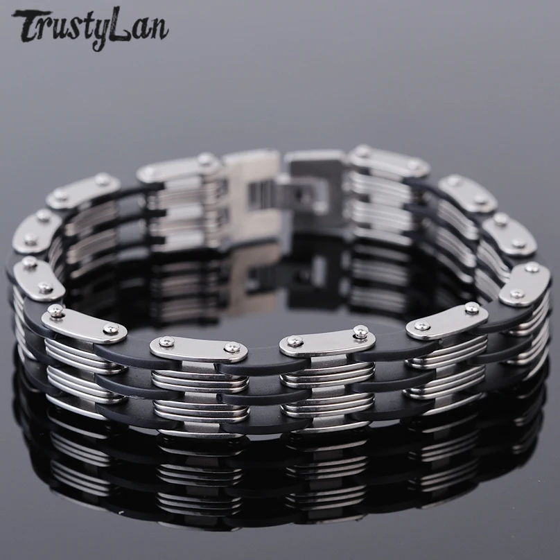 

Black Silicone Male Bracelet Men Mens Bracelets & Bangles 2018 Friendship Jewelry Wristbands Bands Made Of 316L Stainless Steel