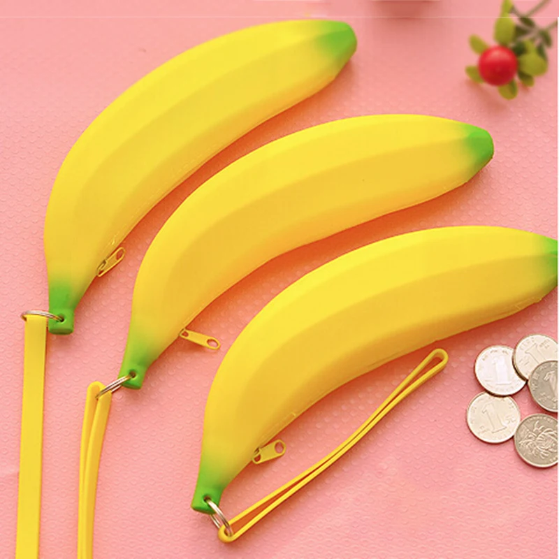 

1Pcs Hot Sale Yellow Color Silicone banana pencil case kawaii pencil bag coin purse stationery Storage Bags 21 x 4 cm x 5 cm