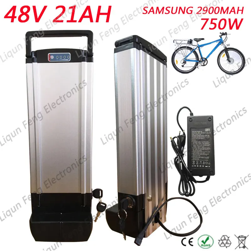 Cheap Electric Bike Battery use Samsung 2900MAH cell 48V 21AH Lithium Battery High Power 750W Rear Rack Battery with BMS 2A Charger 0