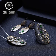 GEM'S балет натуральный хром кольцо из диопсида серьги кулон наборы 925 пробы серебро ручной работы лепесток цветочный набор украшений для женщин