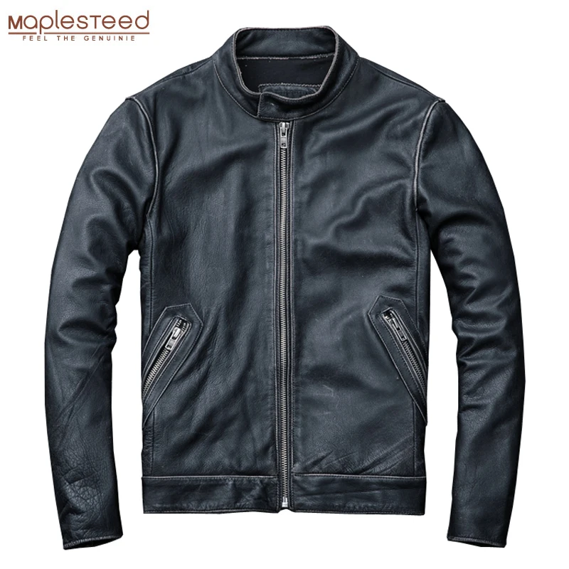 

MAPLESTEED Destressed Leather Jacket Natural Calfskin Leather Jacket Men Leather Coat Male Jacket Cowhide Plus Size 5XL 6XL M140