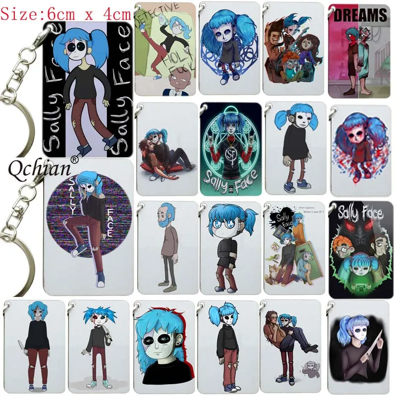 

Popular Game Sally Face Wooden Keychain Cosplay Props Car Key Chain Backpack Decoration SallyFace Keyring Women Men Accessories