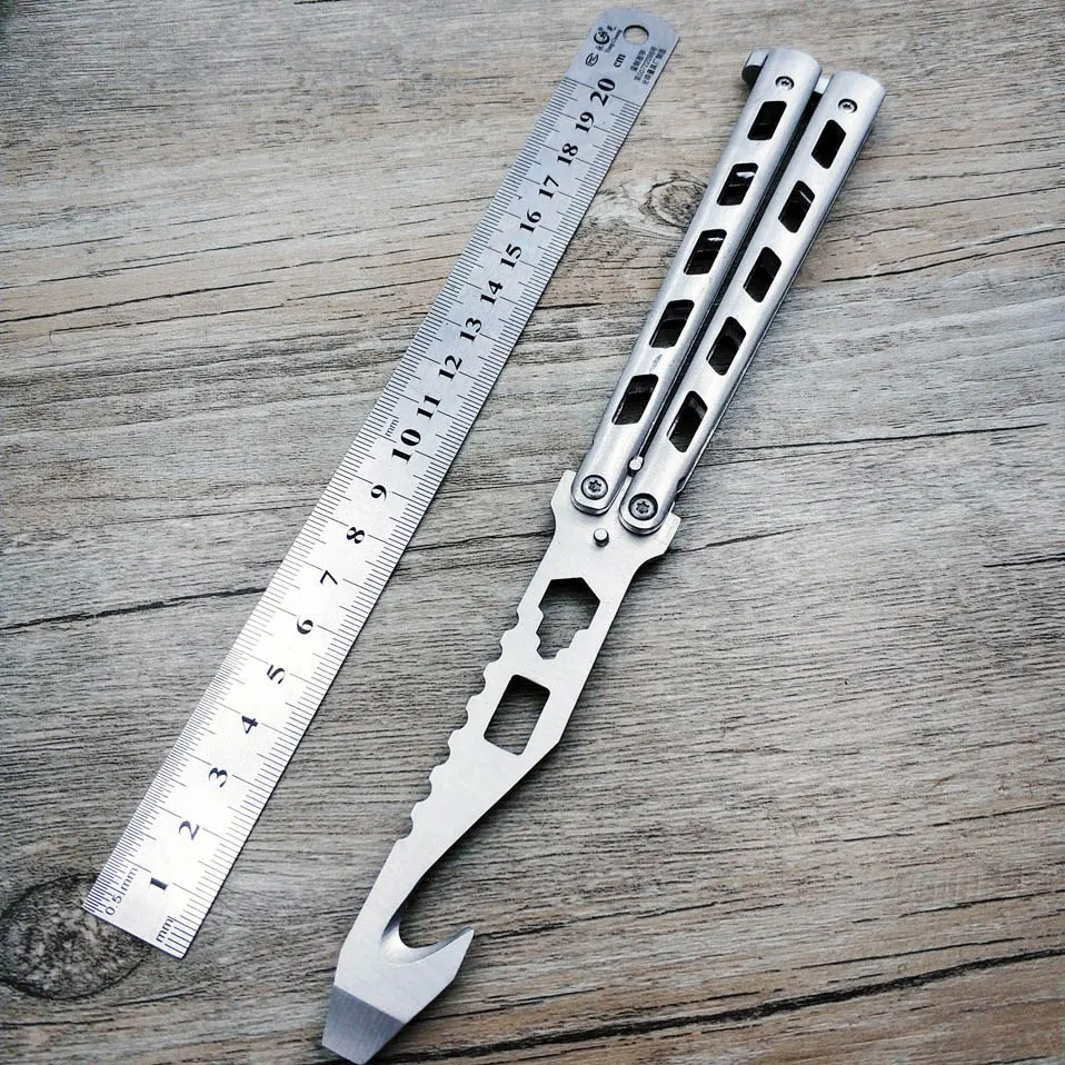 

Dropshipping Stainless Steel butterfly Training Knife folding knife butterfly opener bladeTrainer knife safe no edge dull tool