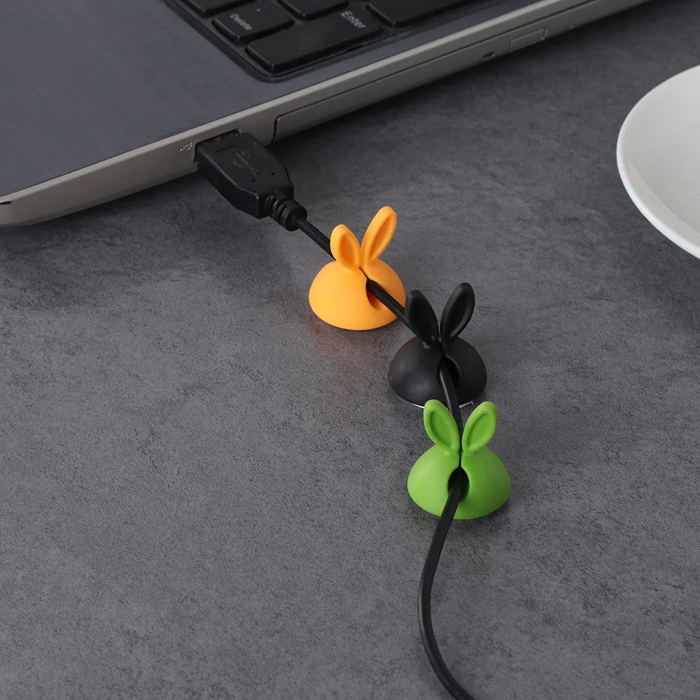 Новое поступление 4 шт. случайный цвет высокого качества милый кролик силиконовый кабельный зажим Органайзер держатель USB зарядное устройство Подставка аксессуары
