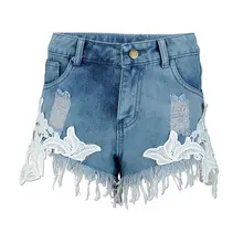 Летние модные дизайнерские Джинсовые шорты с высокой талией с кружевной строчкой для женщин, повседневные Клубные женские джинсовые шорты, короткие джинсы