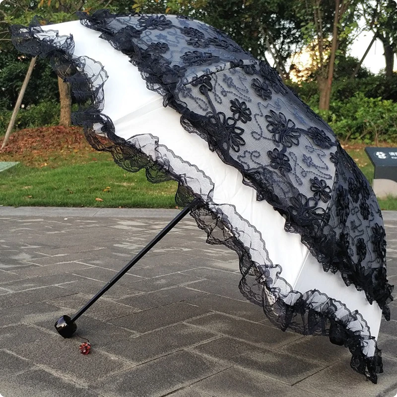 Кружевной женский зонтик от солнца и дождя, белый, розовый, черный, защита от солнца, маленькие женские зонтики, компактный, для путешествий, для улицы