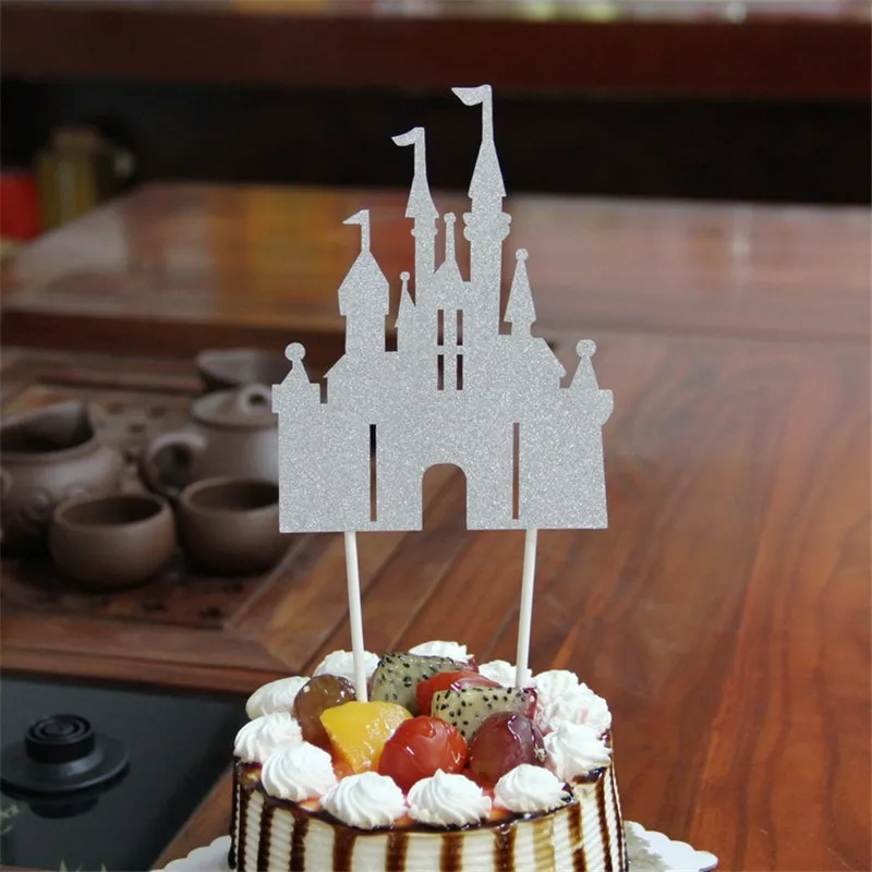 1Pc Glitter Castle Cupcake Cake Topper Cake Flags Happy