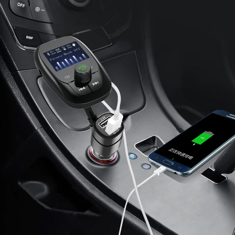 YASOKRO Автомобильный MP3-плеер Беспроводной A2DP Bluetooth гарнитуры автомобильный FM трансмиттер QC3.0 Quick Charge Поддержка TF-карты/U диск