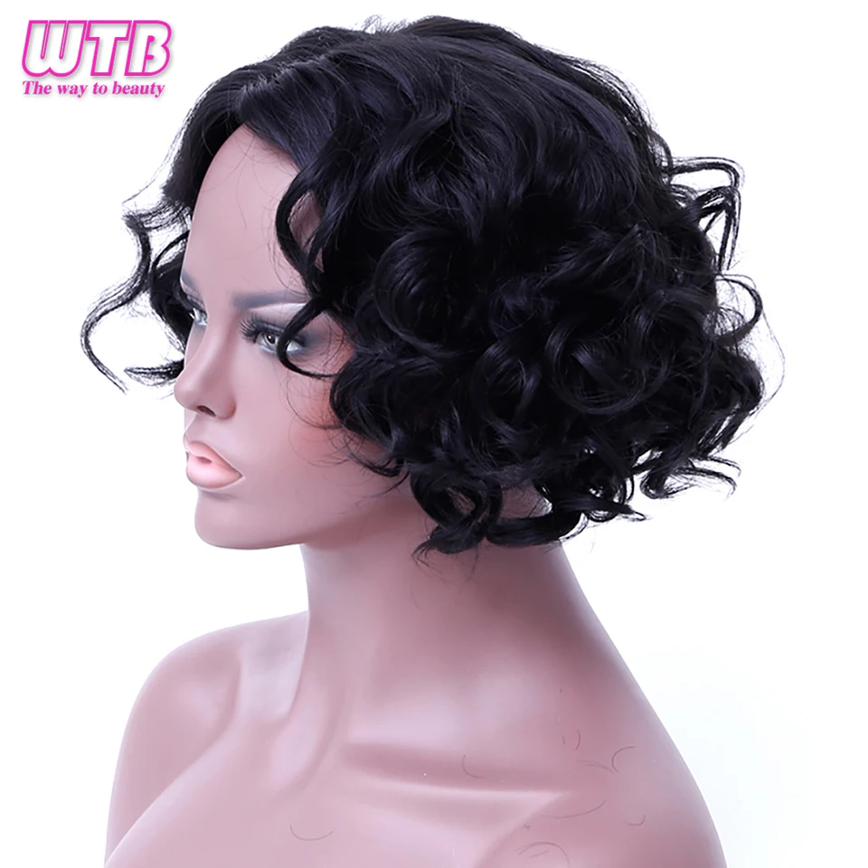 WTB короткие волнистые черные парики для женщин термостойкие синтетические парики для ариканских американских вьющихся Боб Косплей парики