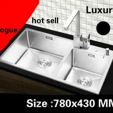 Квартира высокого качества кухня ручная раковина двойной паз 304 нержавеющая сталь Горячая 780x430 см