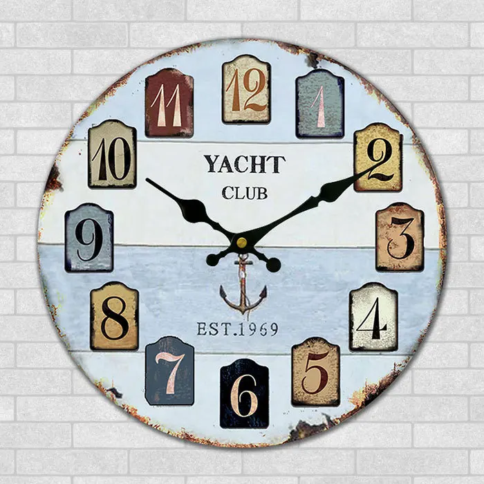 Mediterranean Wall Clock Rustic Shabby Chic Home Office Study Cafe Bar Shop Decoration YACHT Club Art Large Clocks