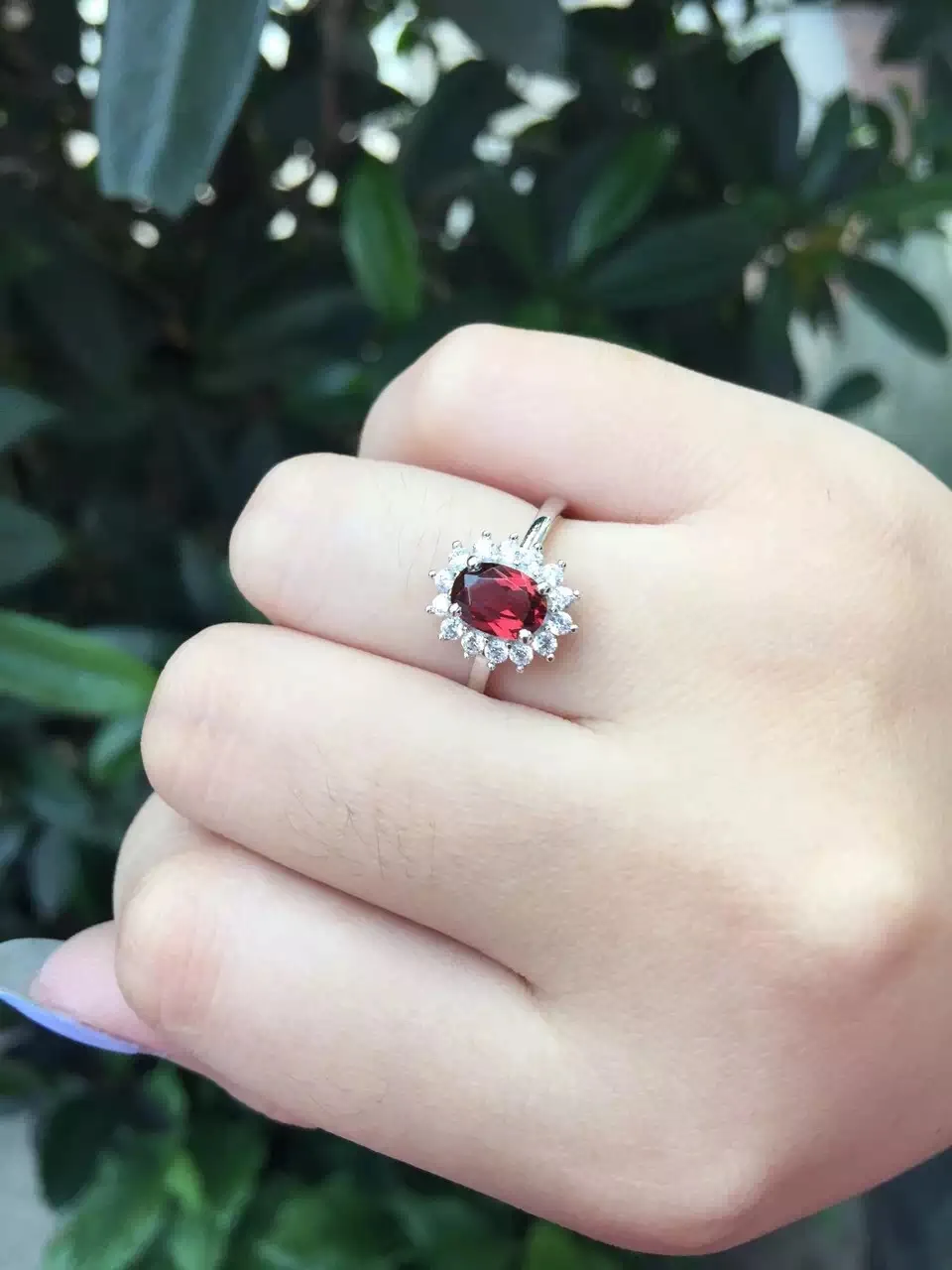 

[MeiBaPJ Natural Red Garnet Gemstone Trendy Flower Ring for Women Real 925 Sterling Silver Charm Fine Jewelry
