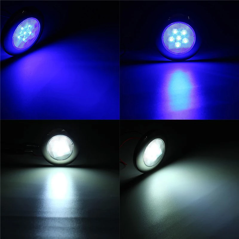 2835 SMD 12V 6 LED Marine Yacht Boat Round Lamp Stainless Steel Transom Lighting Blue/White Dome Light