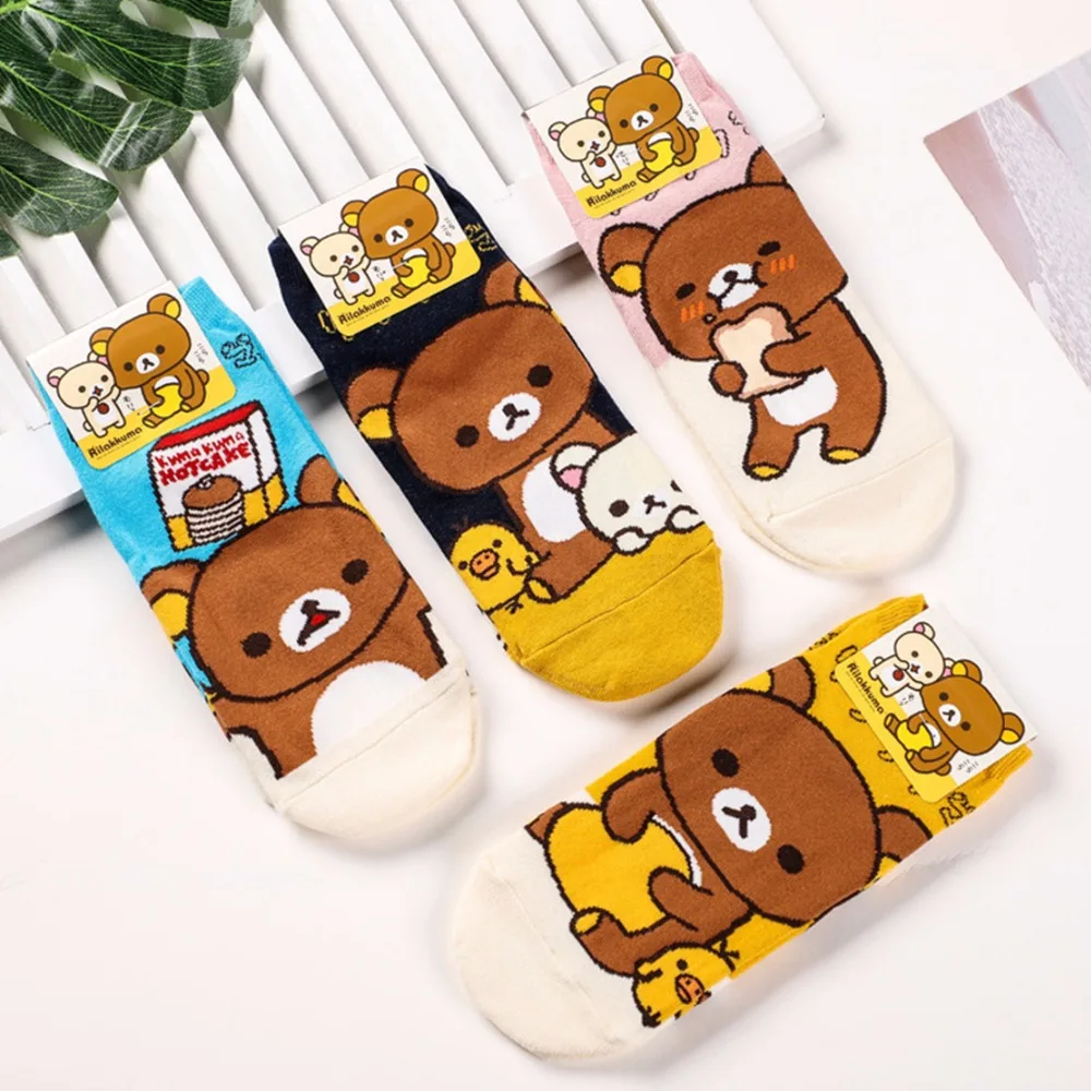 Rilakkuma/носки с рисунками животных модные милые женские носки с забавным счастливым принтом весенне-Летние Удобные Дышащие Короткие хлопковые носки