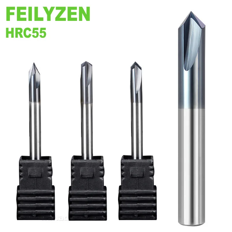 

FEILYZEN Chamfer Milling Cutter 60/90/120° Angle 3mm-12mm Shank Tungsten Solid Carbide HRC55 3 Flute Router Bit Chamfer End Mill