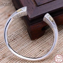 Новые браслеты настоящие Твердые 925 пробы серебряные ювелирные изделия Девы Марии Выгравированные винтажные открывающиеся регулируемые браслеты для женщин и мужчин